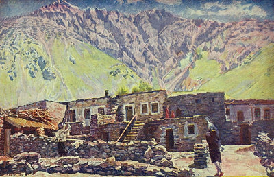 Georgia. Kazbek. Shat-mountain and village in living room