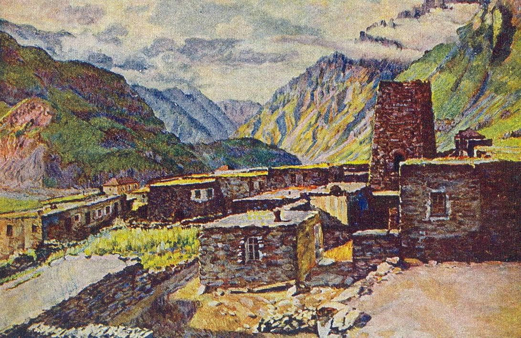 Georgia. Kazbek. View of the gorge Darial by Ilya Mashkov — hand-painted architectural oil painting reproduction on canvas