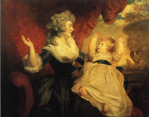 Georgiana, Duchess of Devonshire with her Infant Daughter Lady Georgiana Cavendish by Joshua Reynolds, hand-painted portrait oil painting reproduction on canvas