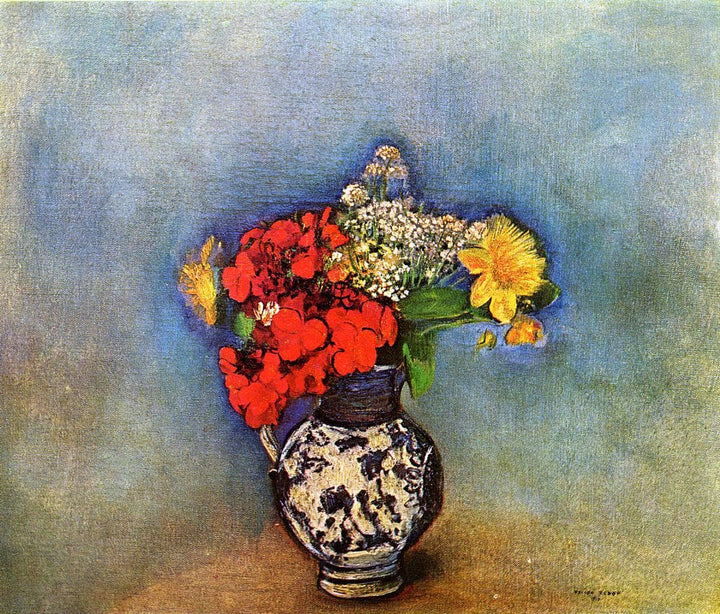Geraniums by Odilon Redon — hand-painted botanical oil painting reproduction on canvas