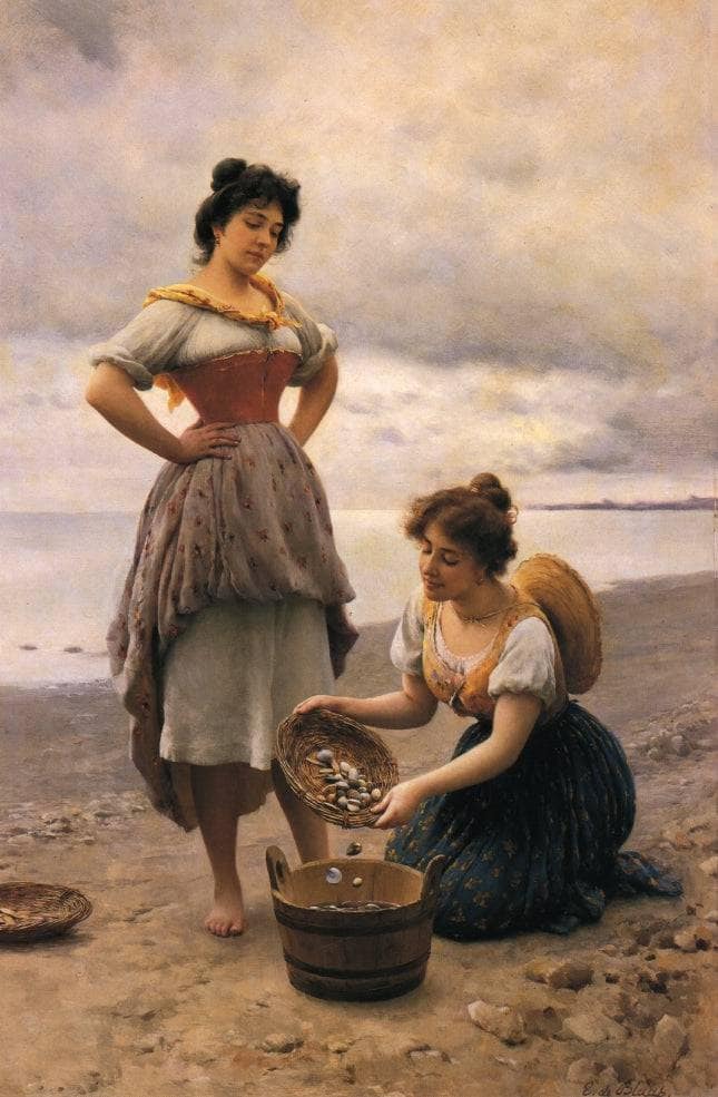 Gethering Shells by Eugene de Blaas — hand-painted portrait oil painting reproduction on canvas
