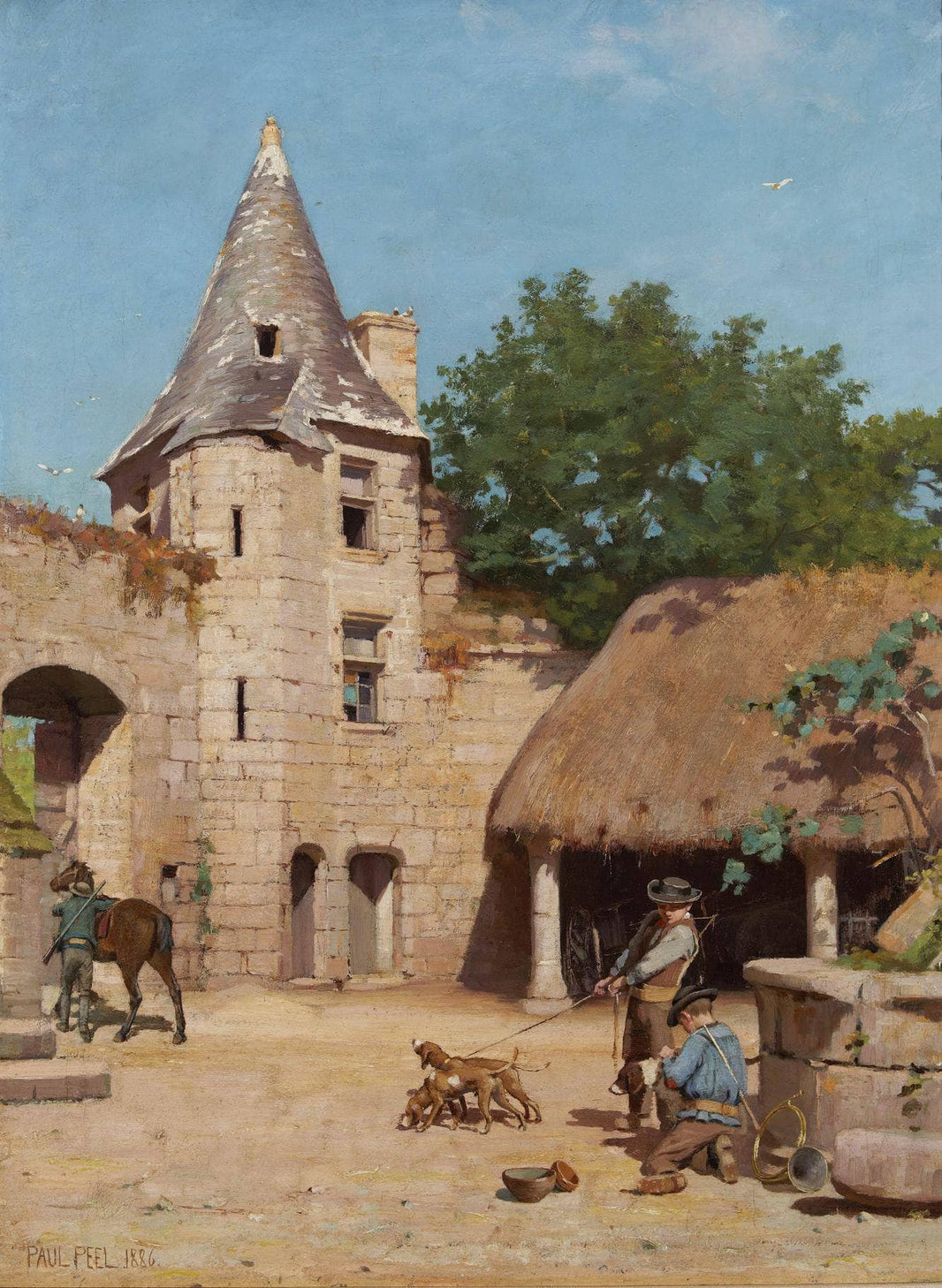 Getting ready for the hunt by Paul Peel — hand-painted architectural oil painting reproduction on canvas
