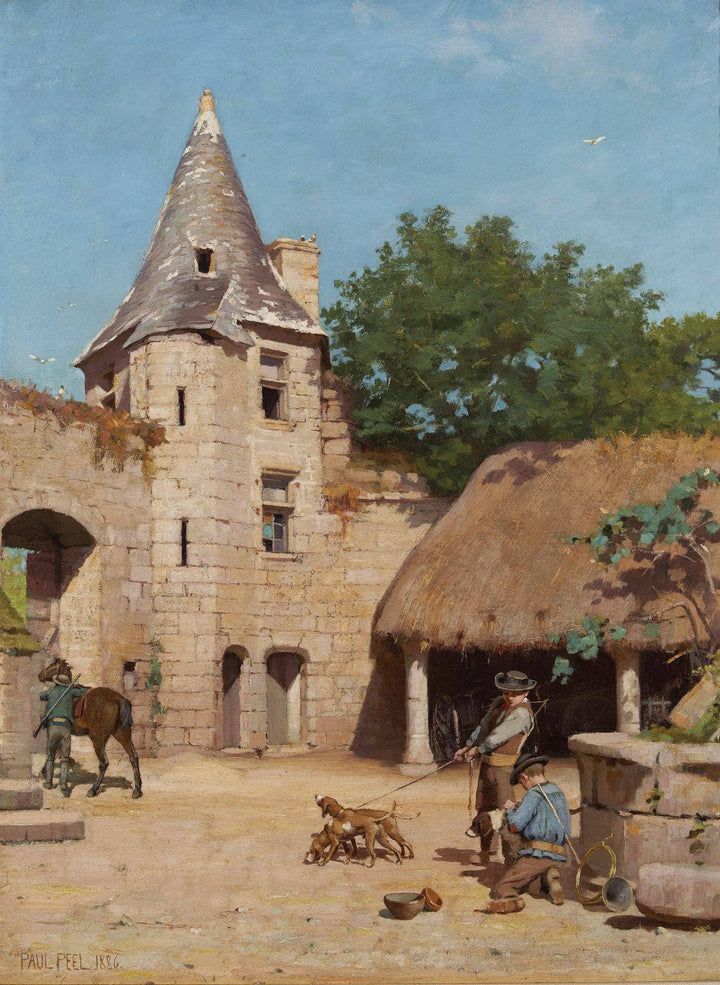Getting ready for the hunt by Paul Peel — hand-painted architectural oil painting reproduction on canvas