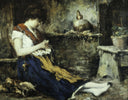 Seated Woman, sewing by Giacomo Favretto — hand-painted portrait oil painting reproduction on canvas
