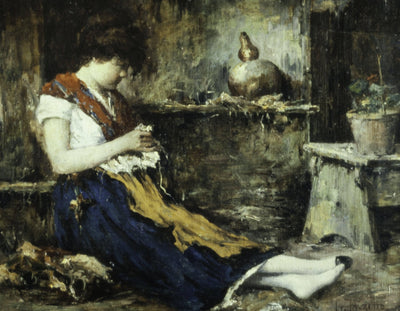 Seated Woman, sewing in dining room