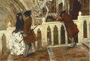 A meeting on the bridge by Giacomo Favretto — architectural oil painting wall art, Realism