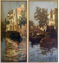 Channels in Venice by Giacomo Favretto — hand-painted landscape oil painting reproduction on canvas