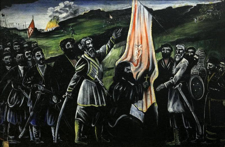Giorgi Saakadze defending Georgia from enemies by Niko Pirosmani — hand-painted cultural oil painting reproduction on canvas
