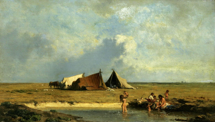 Gipsy Camp in Puszta by August von Pettenkofen — hand-painted landscape oil painting reproduction on canvas