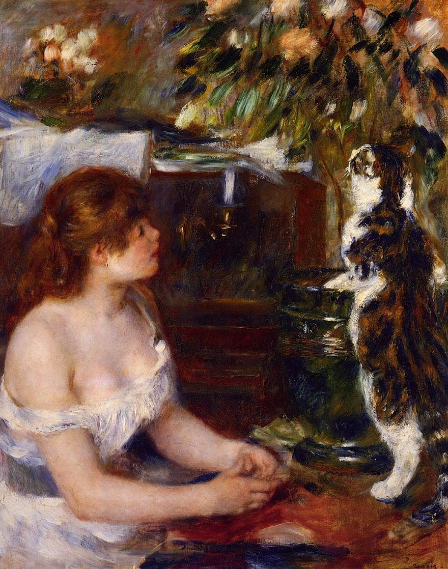 Girl and Cat by Pierre-Auguste Renoir — hand-painted portrait oil painting reproduction on canvas
