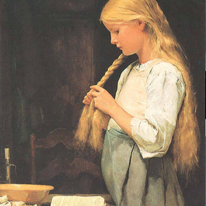 Girl Braiding Her Hair