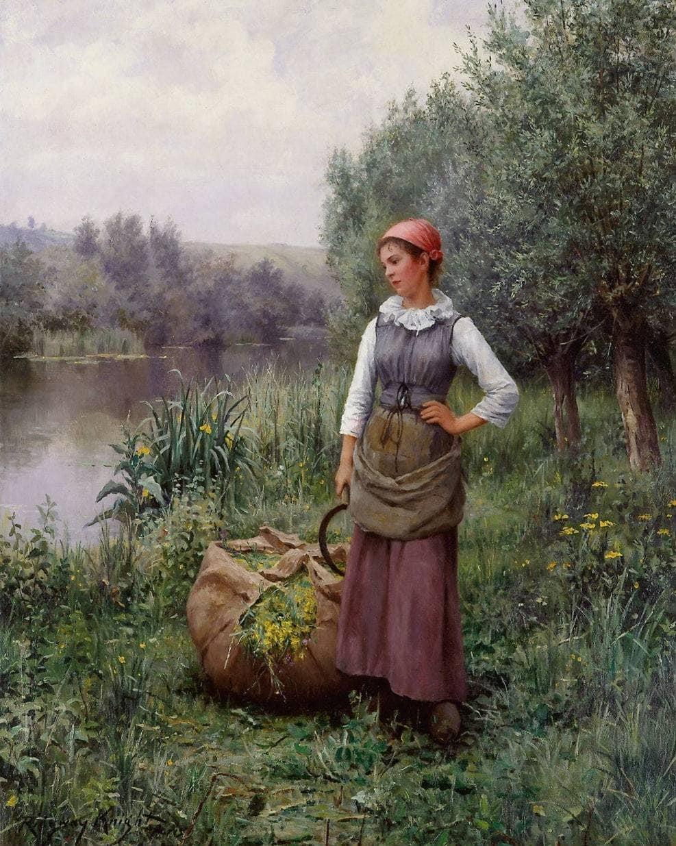 Girl by a stream, Flanders by Daniel Ridgway Knight — hand-painted eco oil painting reproduction on canvas