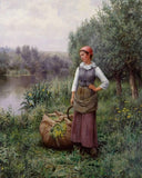 Girl by a stream, Flanders by Daniel Ridgway Knight — female oil painting wall art, Realism