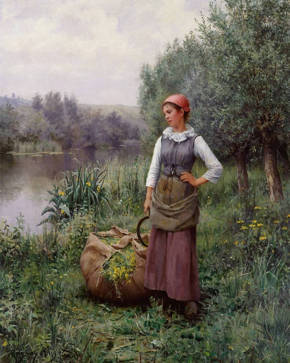 Girl by a stream, Flanders - Daniel Ridgway Knight