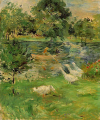 Girl in a Boat, with Geese by Berthe Morisot — hand-painted botanical oil painting reproduction on canvas