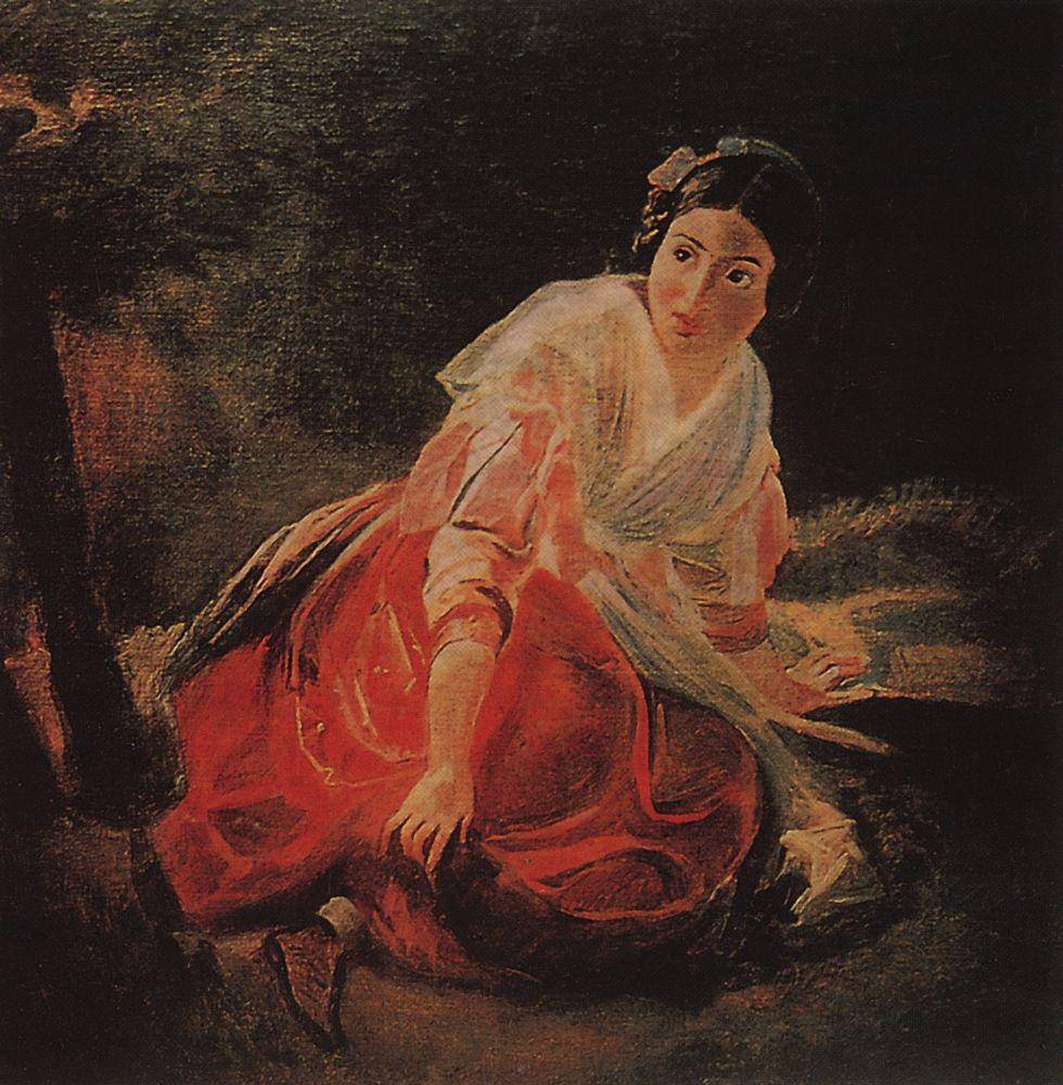Girl in a Forest by Karl Bryullov — hand-painted portrait oil painting reproduction on canvas