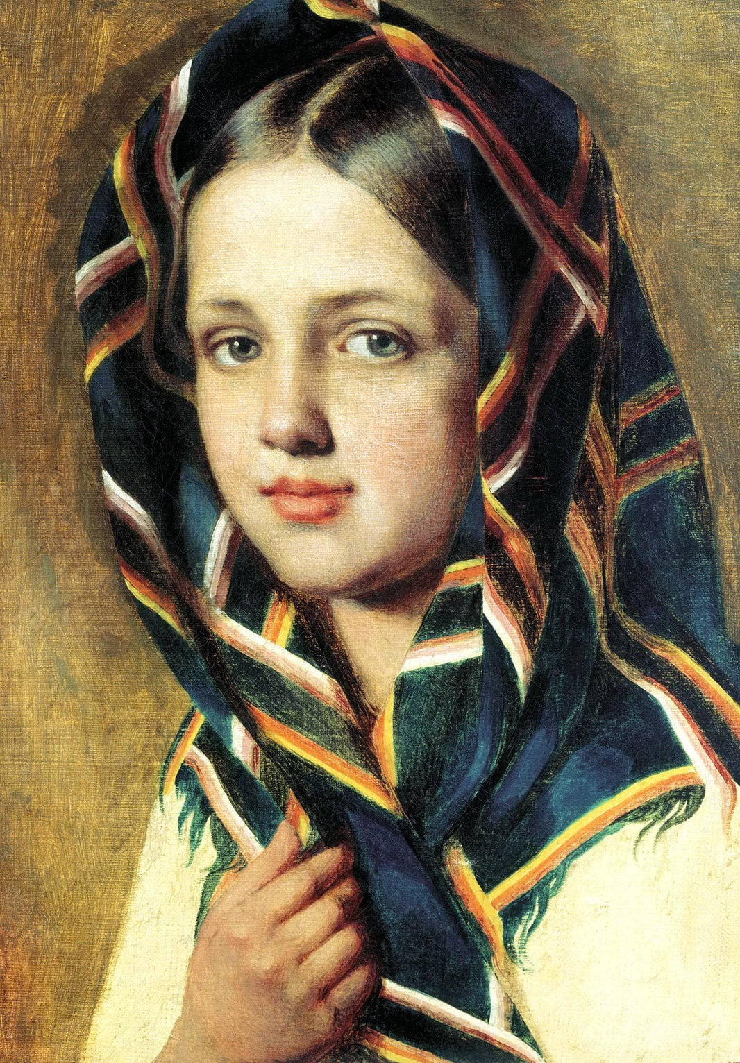 Girl in a Kerchief by Alexey Venetsianov — hand-painted portrait oil painting reproduction on canvas