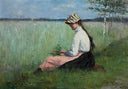 Girl in a Meadow by Elin Danielson-Gambogi — female oil painting wall art, Realism