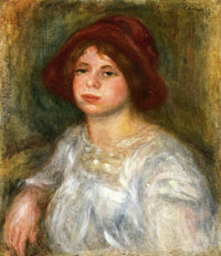 Girl in a Red Hat by Pierre-Auguste Renoir — hand-painted portrait oil painting reproduction on canvas