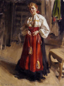 Girl in an Orsa Costume by Anders Zorn — hand-painted portrait oil painting reproduction on canvas