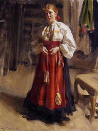 Girl in an Orsa Costume by Anders Zorn — hand-painted portrait oil painting reproduction on canvas
