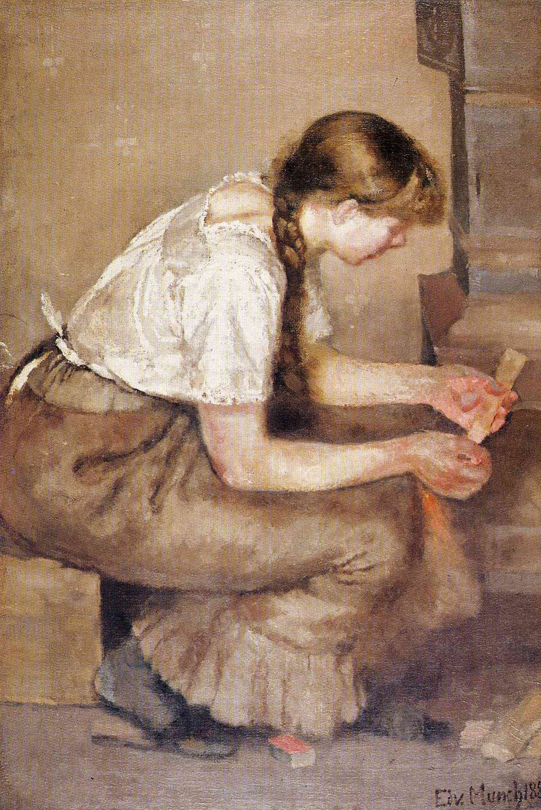 Girl Kindling a Stove by Edvard Munch, hand-painted portrait oil painting reproduction on canvas