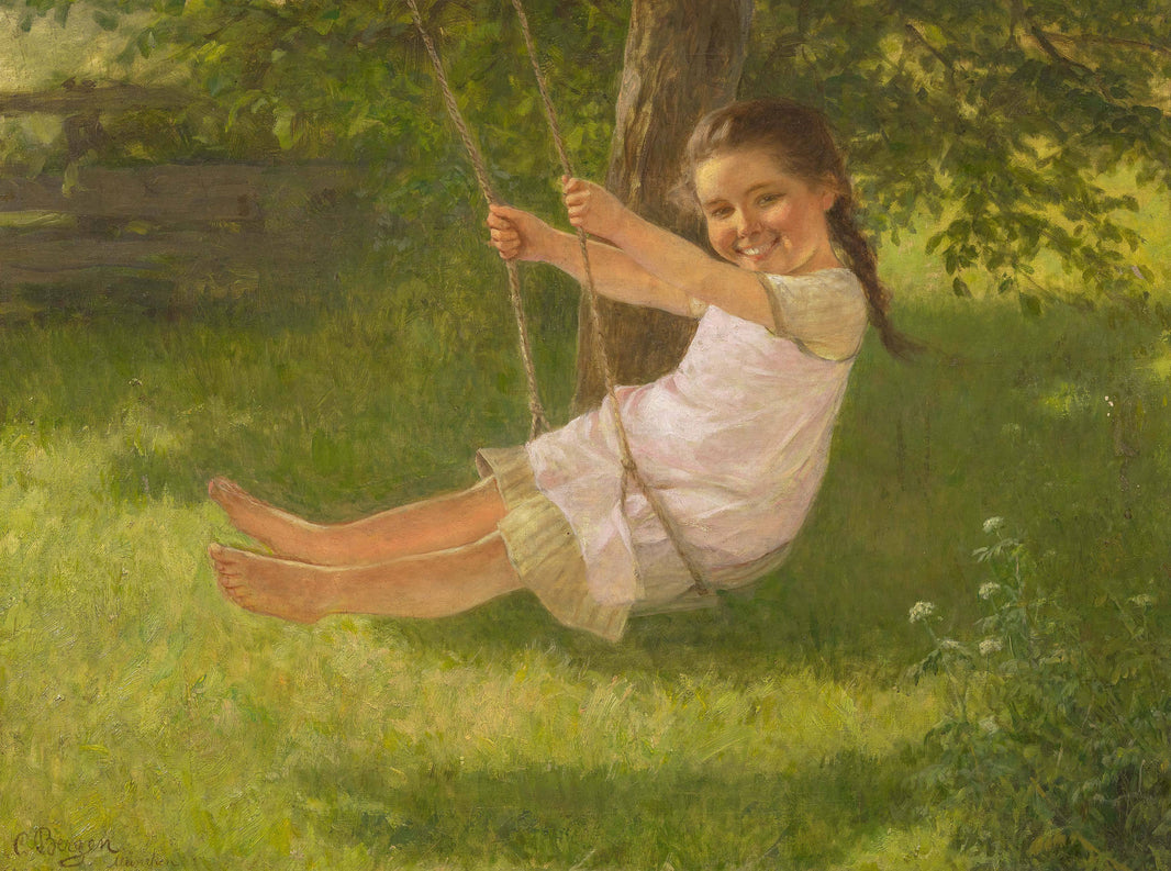 Girl on the swing by Carl von Bergen — hand-painted portrait oil painting reproduction on canvas