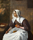 Girl Peeling Apples by Gabriel Metsu — hand-painted portrait oil painting reproduction on canvas