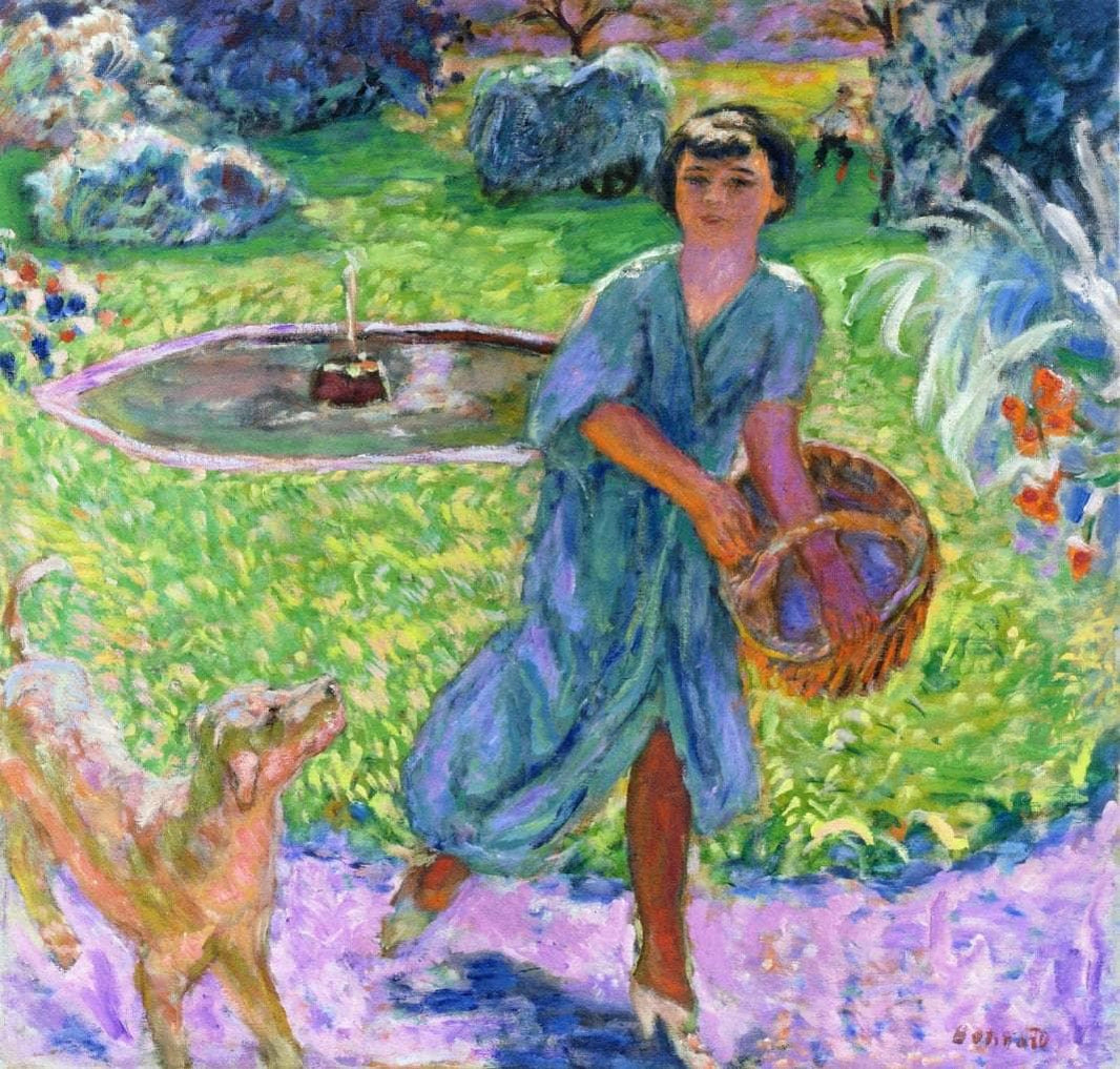 Girl Playing with a Dog (Vivette Terrasse) by Pierre Bonnard — hand-painted landscape oil painting reproduction on canvas
