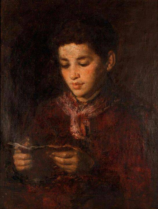 Girl reading a book (Untitled) by Noè Bordignon — hand-painted portrait oil painting reproduction on canvas