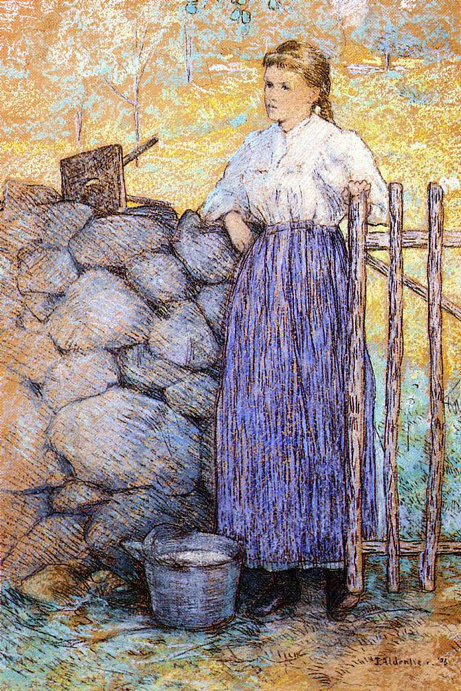 Girl Standing by a Gate - Julian Alden Weir