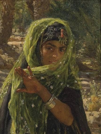 Girl veiling herself by Nasreddine Dinet — hand-painted portrait oil painting reproduction on canvas