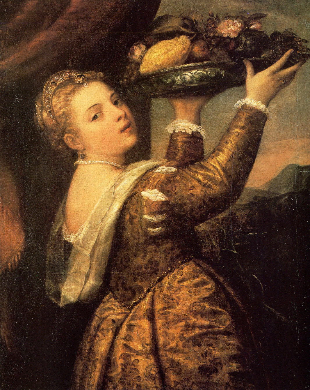 Girl with a Basket of Fruits (Lavinia) by Titian — hand-painted portrait oil painting reproduction on canvas
