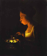 Girl with a Brazier by Georges de la Tour — hand-painted portrait oil painting reproduction on canvas