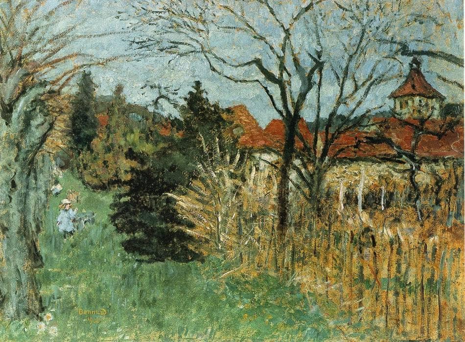 Girl with a Dog in the Park at Grand Lemps (also known as Dauphine) by Pierre Bonnard — hand-painted botanical oil painting reproduction on canvas