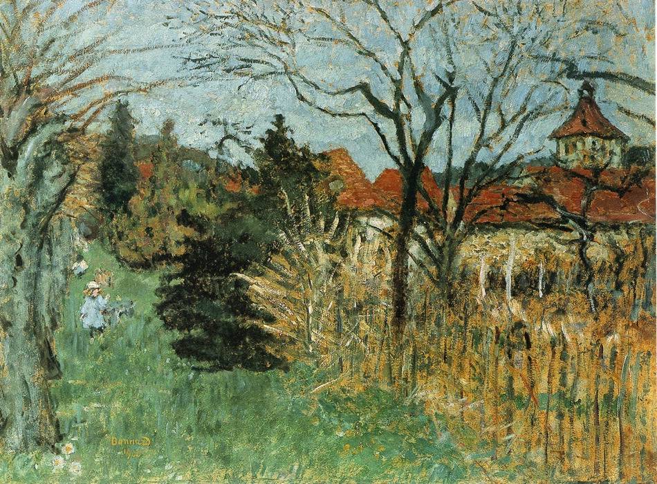 Girl with a Dog in the Park at Grand Lemps (also known as Dauphine) - Pierre Bonnard