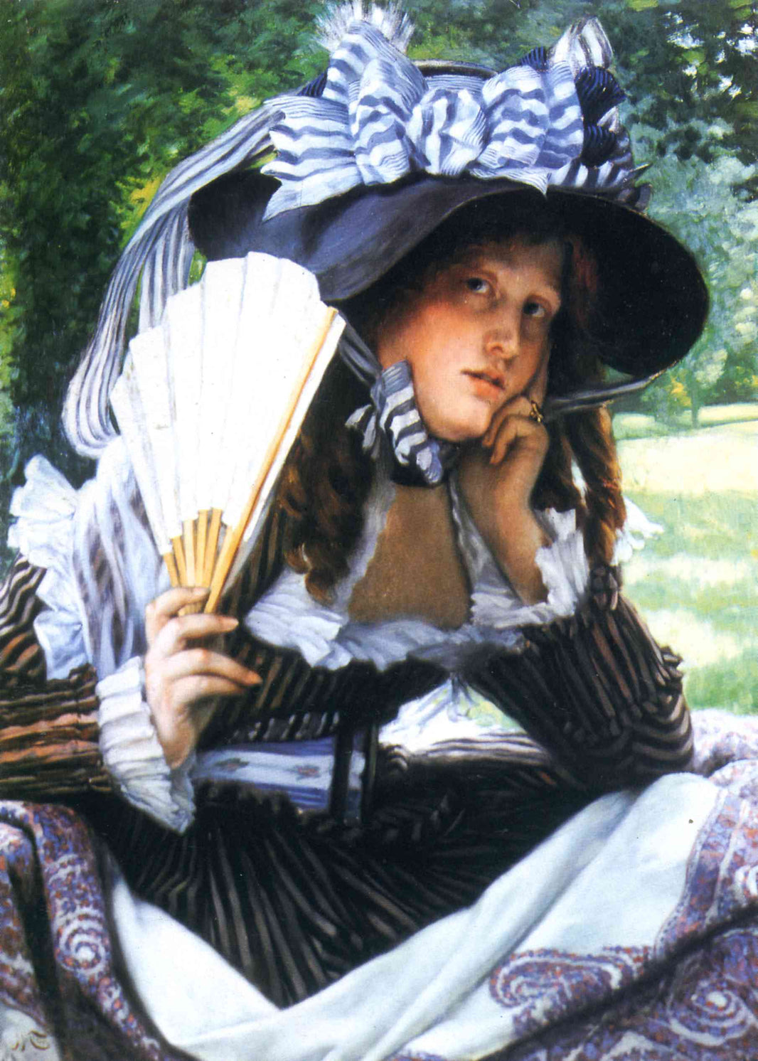 Girl with a fan by James Tissot — hand-painted portrait oil painting reproduction on canvas