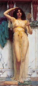 Girl with a Mirror by John William Godward, male oil painting wall art, Neoclassicism