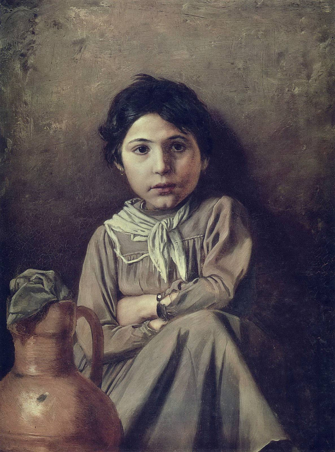 Girl with a Pitcher by Vasily Perov — hand-painted portrait oil painting reproduction on canvas