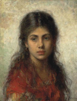 Girl with a red shawl - Alexei Harlamoff