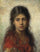 Girl with a red shawl in bedroom