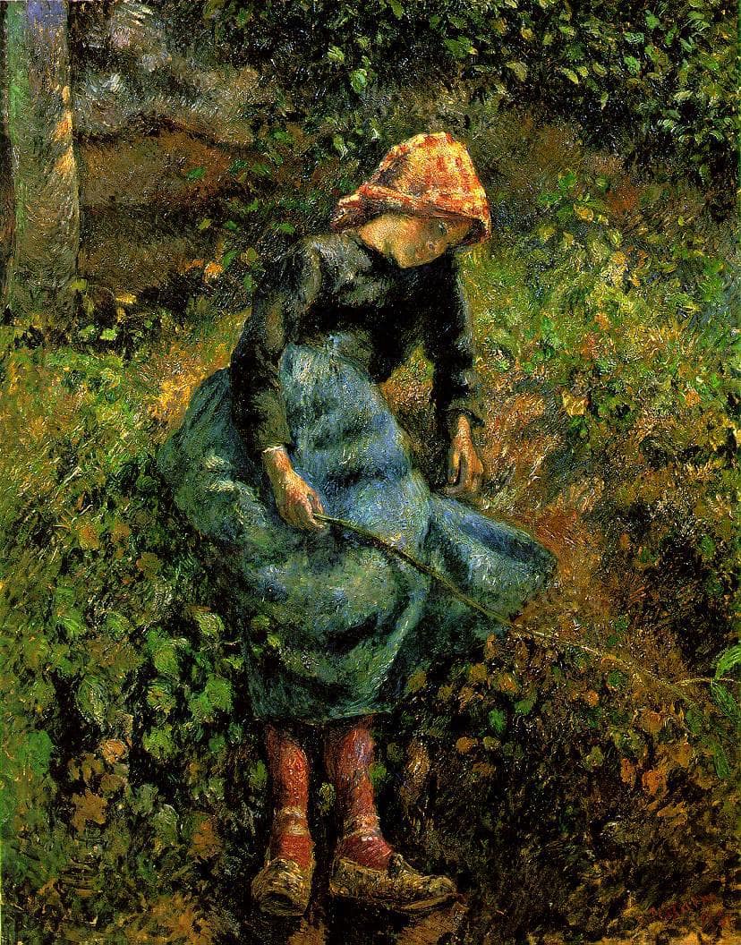 Girl with a Stick by Camille Pissarro — hand-painted impressionism oil painting reproduction on canvas