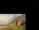 Girl with a wooden bucket leading goats by Hans Dahl — valley oil painting wall art, Romanticism