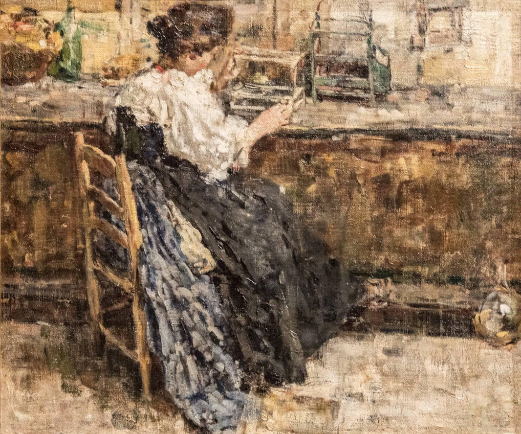 Girl with cages by Giacomo Favretto — hand-painted portrait oil painting reproduction on canvas