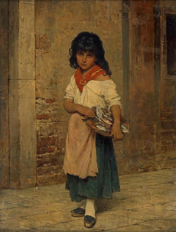 Girl with Fish by Eugene de Blaas, hand-painted portrait oil painting reproduction on canvas