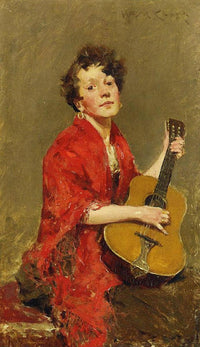 Girl with Guitar by William Merritt Chase — hand-painted portrait oil painting reproduction on canvas