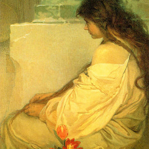 Girl with Loose Hair and Tulips