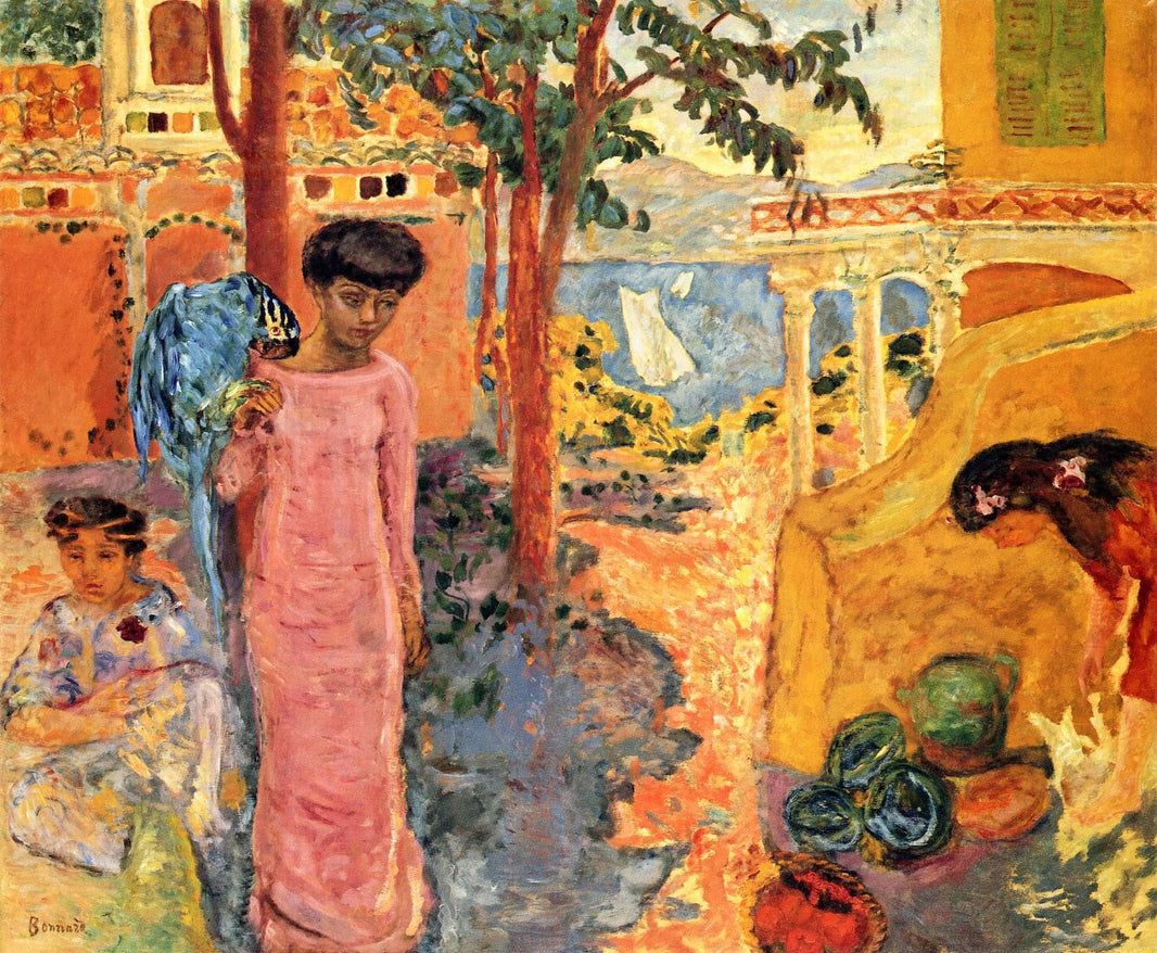 Girl with Parrot by Pierre Bonnard — hand-painted cultural oil painting reproduction on canvas