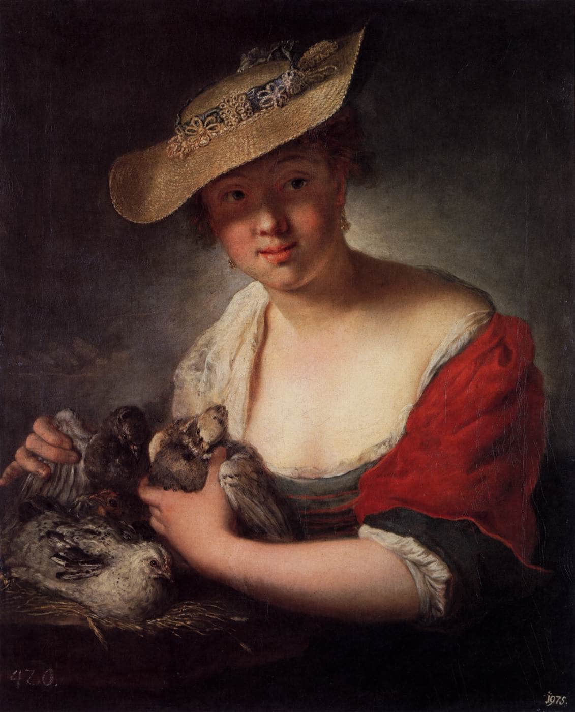 Girl with Pigeons - Antoine Pesne