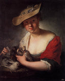 Girl with Pigeons by Antoine Pesne — hand-painted portrait oil painting reproduction on canvas